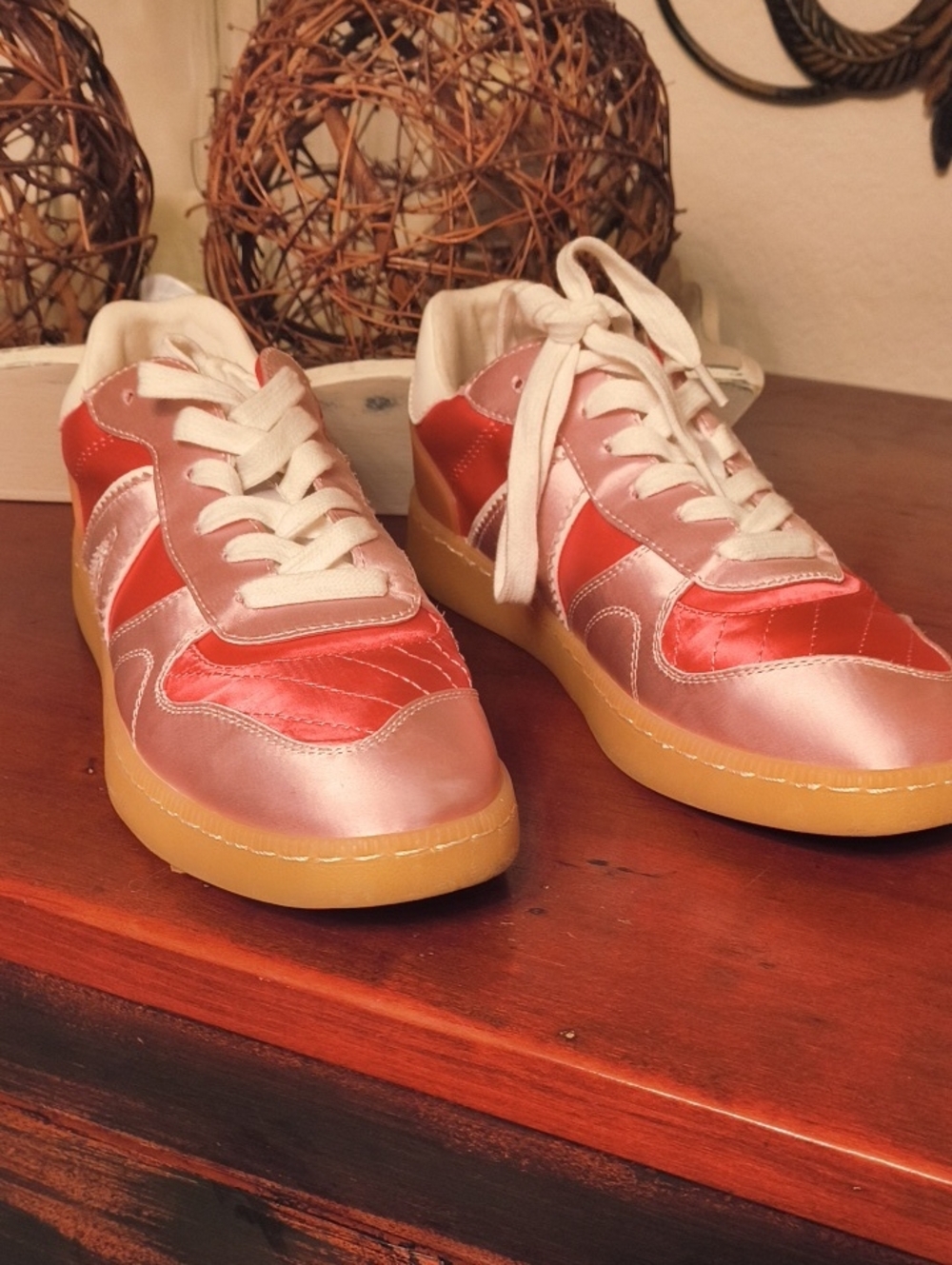 MIA Pink and Hot Pink Satin Retro Trainer Sneakers